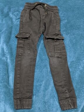 Black Cargo Jogger Pants with Drawstring Waist